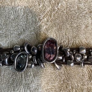 Mr. Guy silver, gemstones and leather bracelet.